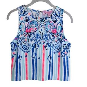 Lilly Pulitzer Donna Sleeveless Stripes and Streamers Cropped Top